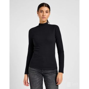 Lee ● Ribbed High Neck Tee ● fekete hosszú ujjú póló 