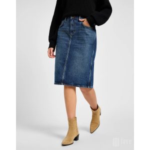 Lee ● Midi Skirt ● középkék koptatott midi farmerszoknya