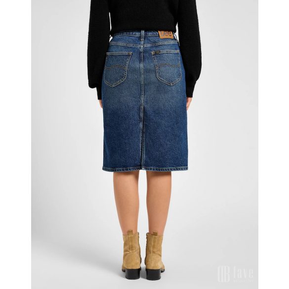 Lee ● Midi Skirt ● középkék koptatott midi farmerszoknya