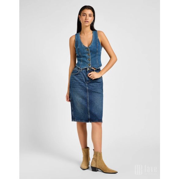 Lee ● Midi Skirt ● középkék koptatott midi farmerszoknya