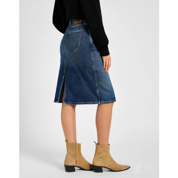 Lee ● Midi Skirt ● középkék koptatott midi farmerszoknya