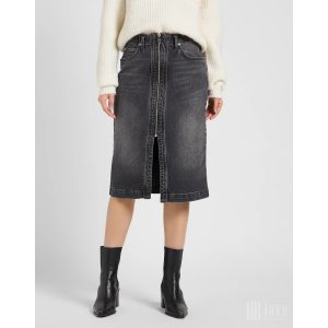 Lee ● Moto Skirt ● fekete koptatott midi farmerszoknya