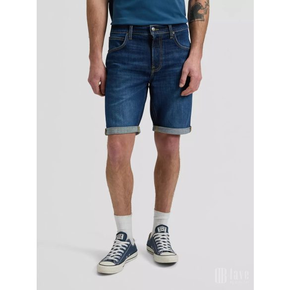 Lee ● 5 Pocket Short ● sötétkék koptatott farmersort