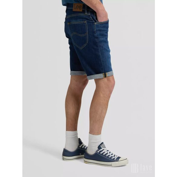 Lee ● 5 Pocket Short ● sötétkék koptatott farmersort