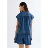 Wrangler ● Drop Shoulder ● kék rövid ujjú farmer blúz