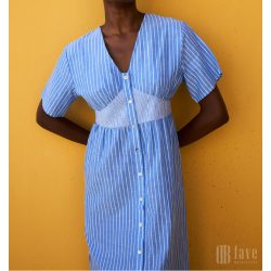   Md'M ● Dresses ● kék csíkos rövid ujjú midi ruha