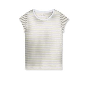Mads Nørgaard ● Organic Favorite Stripe Teasy Tee ● világoskhaki csíkos rövid ujjú póló