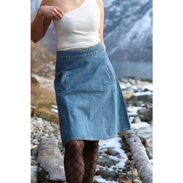 Mads Nørgaard ● Stelly Skirt ● kék koptatott zsebes midi farmerszoknya