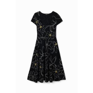 Desigual ● Dress ● fekete virágmintás midi ruha 