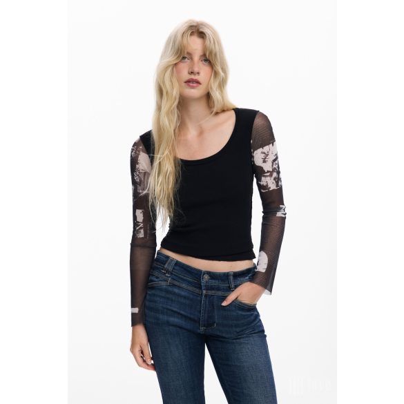 Desigual ● T-Shirt ● fekete feliratos hosszú ujjú póló