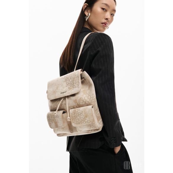 Desigual ● Backpack mini ● bézs hímzett  mini hátizsák