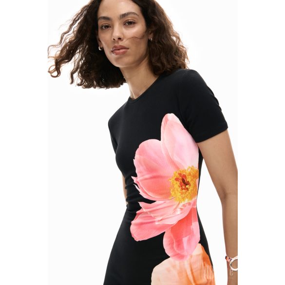 Desigual ● Dress ● fekete virágmintás rövid ujjú ruha