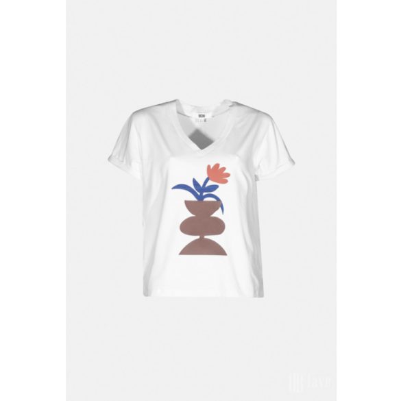Md'M ● T-shirts ● fehér v nyakú mintás ejtett vállú póló