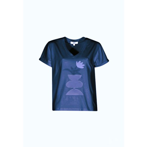 Md'M ● T-shirts ● sötétkék v nyakú mintás ejtett vállú póló