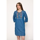 Md'M ● Dresses ● kék farmer hímzett 3/4 ujjú tunika