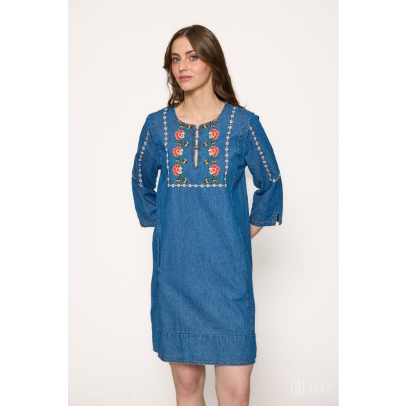 Md'M ● Dresses ● kék farmer hímzett 3/4 ujjú tunika