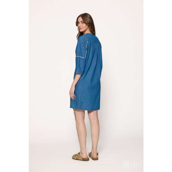 Md'M ● Dresses ● kék farmer hímzett 3/4 ujjú tunika