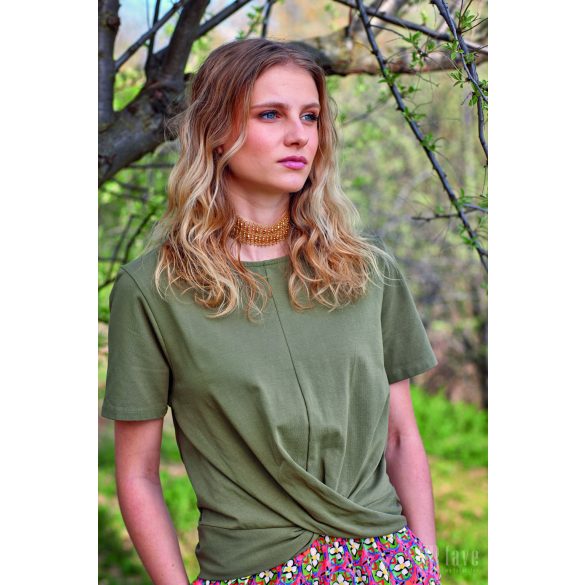 Md'M ● T-shirts ● khakizöld csavart rövid ujjú póló