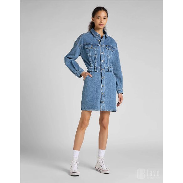 Lee ● Button Down Dress ● kék koptatott galléros farmerruha