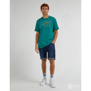 Lee ● Rider Short Slim ● sötétkék koptatott farmersort