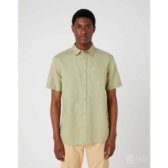 Wrangler ● 1 Pocket Shirt ● zöld rövid ujjú pamut len keverék ing