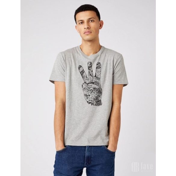 Wrangler ● Positive Vibe Tee ● szürke melange feliratos rövid ujjú póló